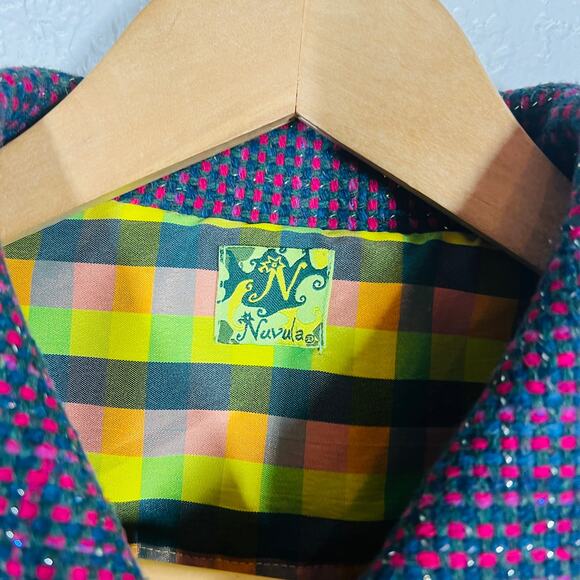 Nuvula Checker Peter Pan Jacket Coat Button Front 3/4 Bell Sleeve Bird Plaid - S - Picture 4 of 9